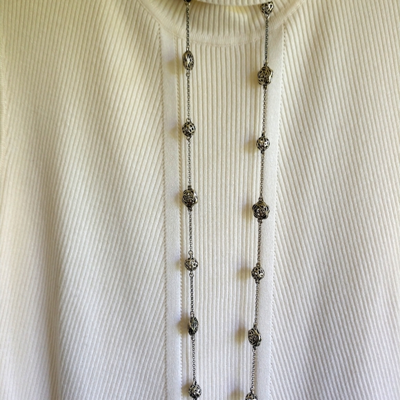 Necklace Silver Long  Statement Chain Bauble Ball Vintage - Picture 11 of 11